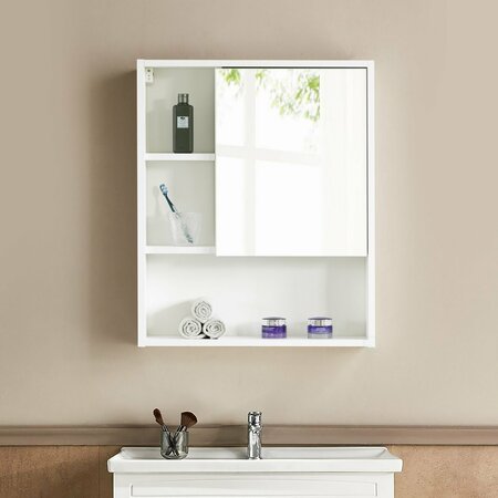 Basicwise Wall Mount Mirrored Cabinet with Open Shelf, 2 Adjustable Shelves Medicine Organizer White QI004506.WT